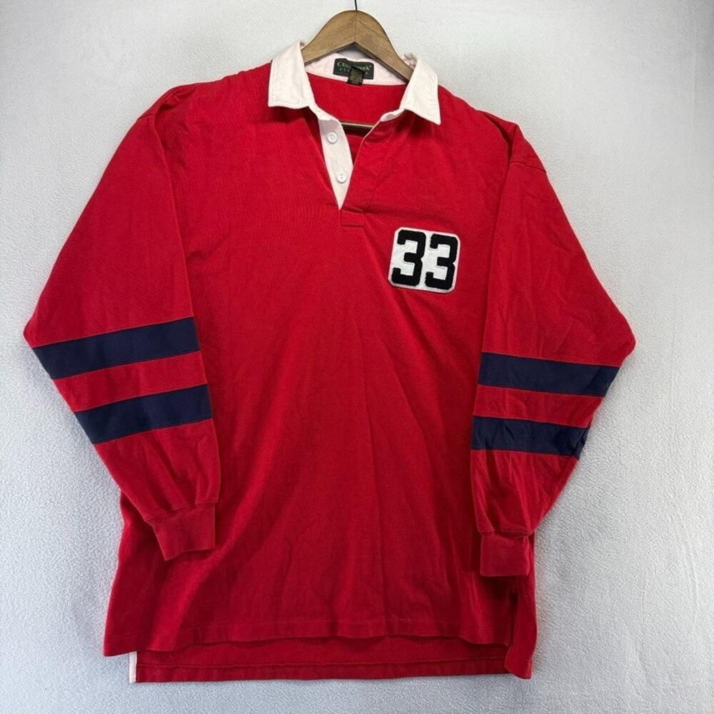 Vintage Cross Creek Rugby Shirt Men's XL Red Blue Embroidered patch Striped 90s